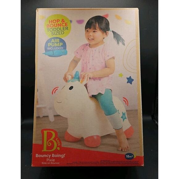 B Toys Ride On Toy Unicorn Hopper Bouncy Boing Pixie Air Pump Included (18m +) - Picture 1 of 4